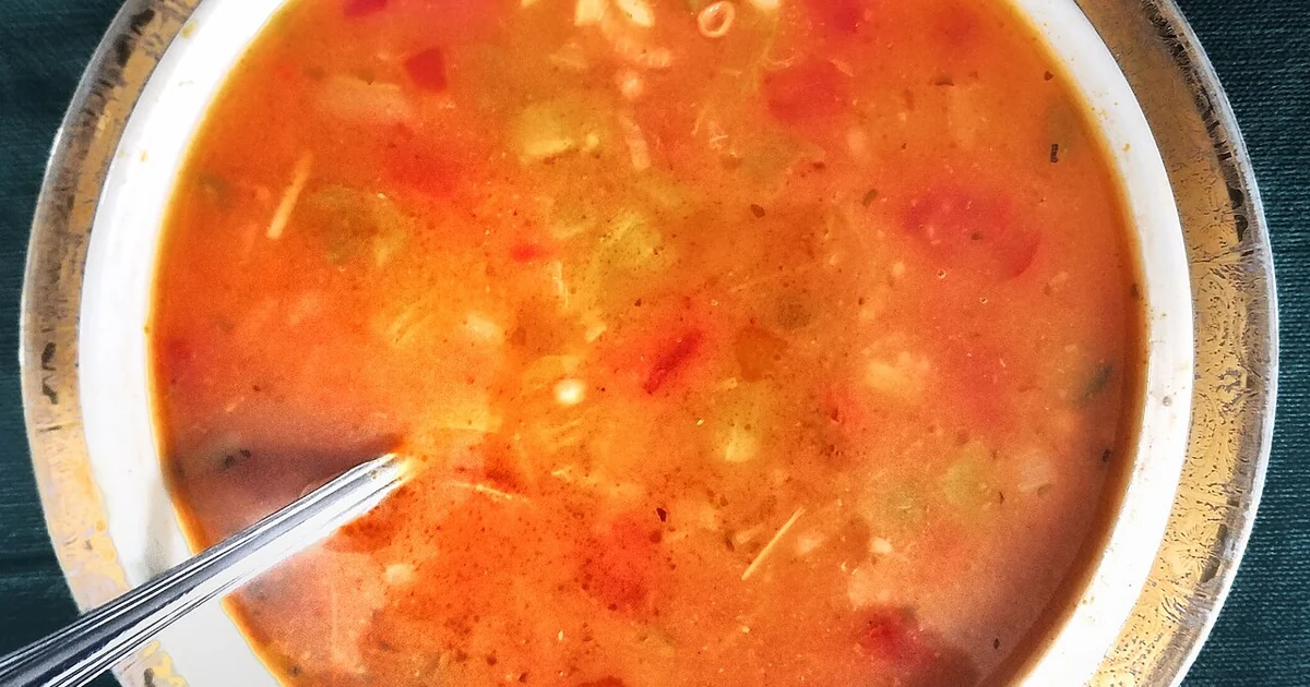 Rice, tomato, chicken, sausage, and mixed vegetable soup - Massachusetts, USA.