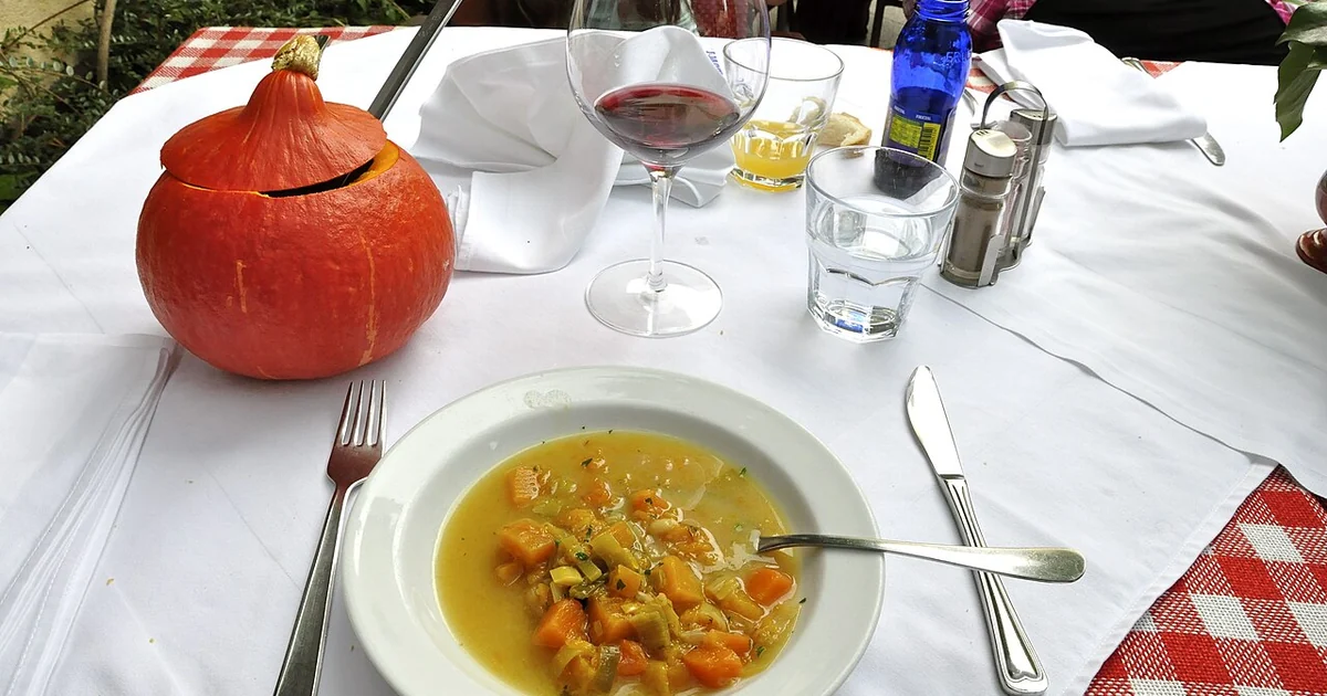 Pumpkin soup in the restaurant Lectar in Radovljica, municipality Radovljica, Upper Carniola, Slovenia, EU