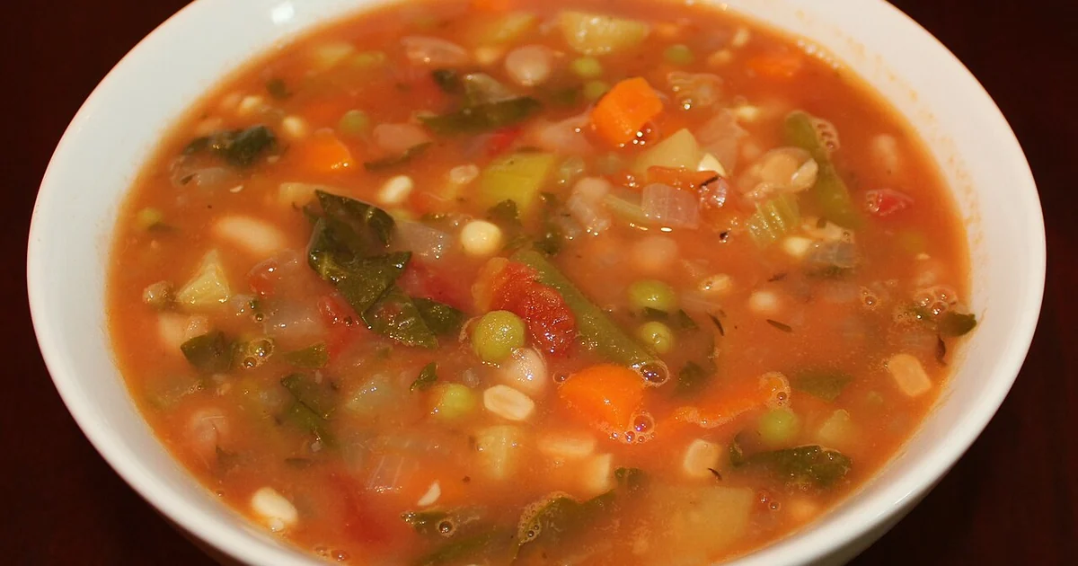 Summer Vegetable Soup recipe available at thrivingvegetarian.com/blog/cooking/summer-vegetable-soup/